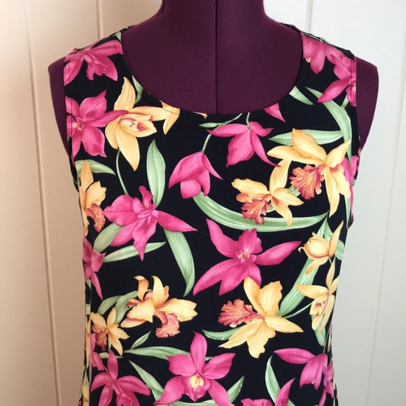 Vtg 80s/90s Sleeveless Tropical Floral Dress - Picture 3 of 7